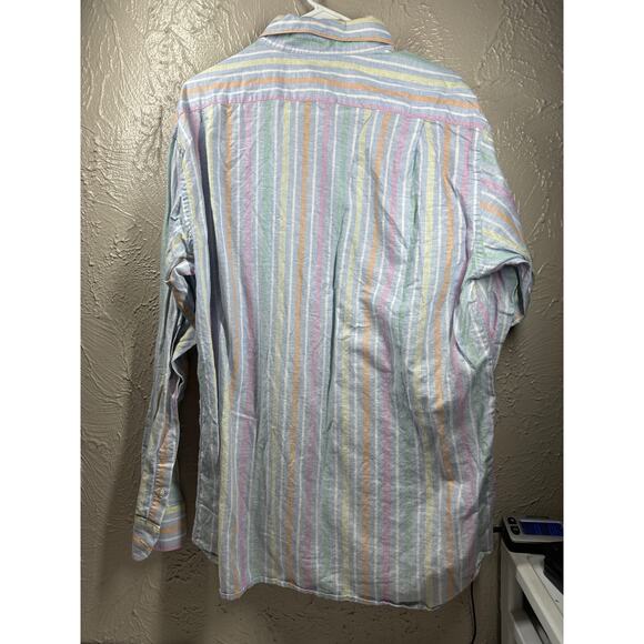 Canali Mens Blue Pink Orange Green Striped Cotton Italian Casual Dress Shirt XXL - Picture 5 of 5